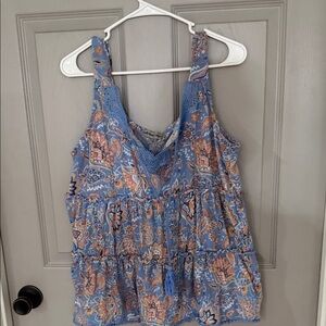 Absolutely Famous Blue and Orange Floral Tank Top